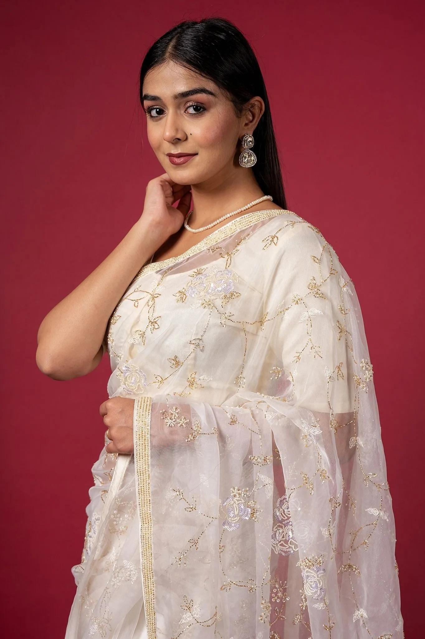 Cocktail Cream Saree