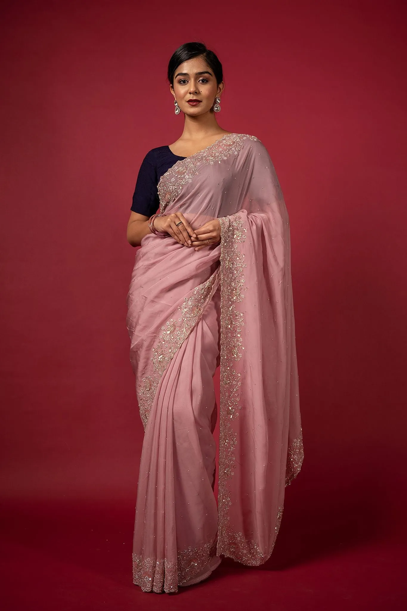 Cocktail Light Pink Saree