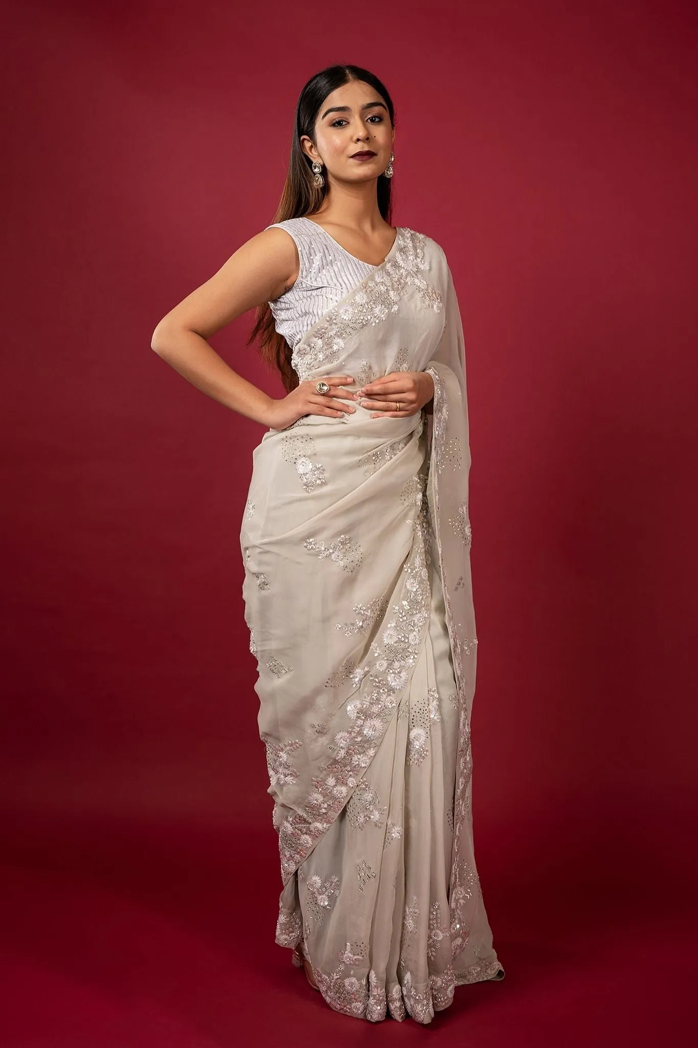 Cocktail White Saree