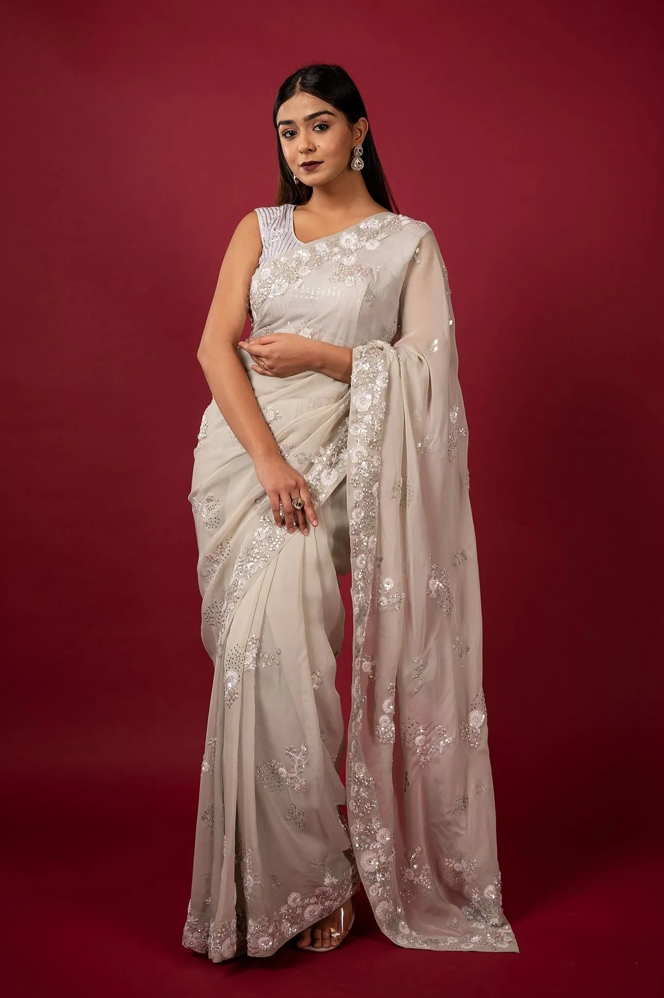 Cocktail White Saree