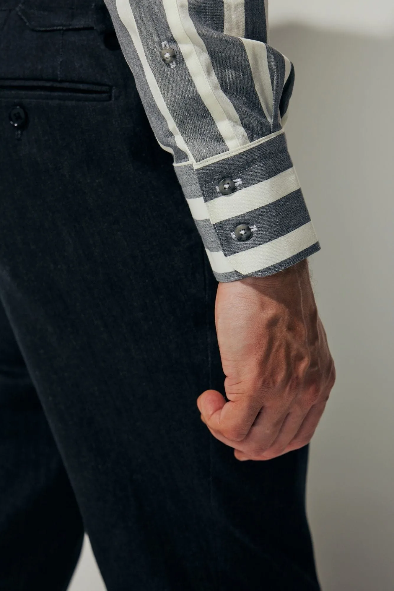 Cooper Super Lux Shirt - Grey and White Wide Stripe