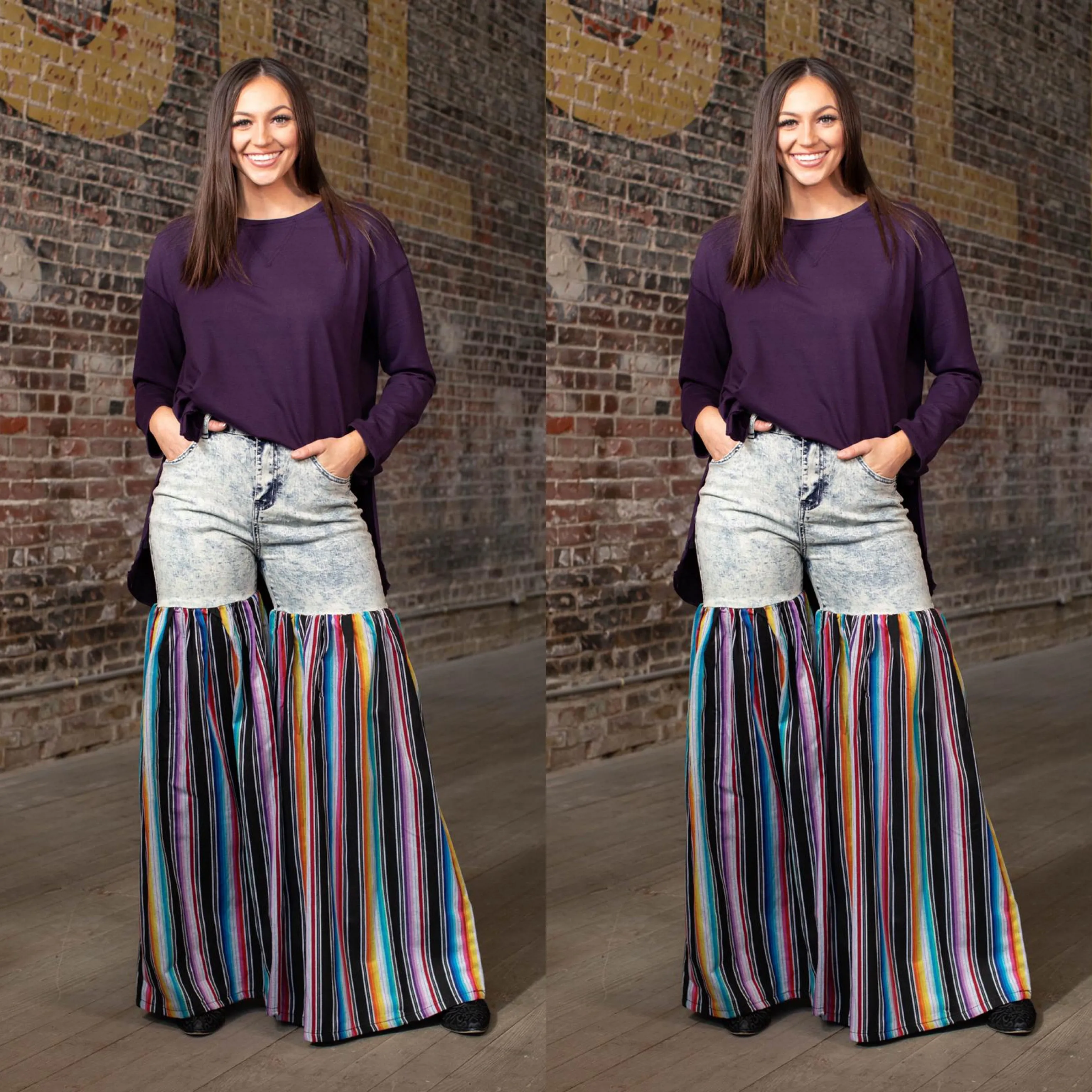 Distressed Light Denim Black Multi Color Palazzo Wide Leg Jeans