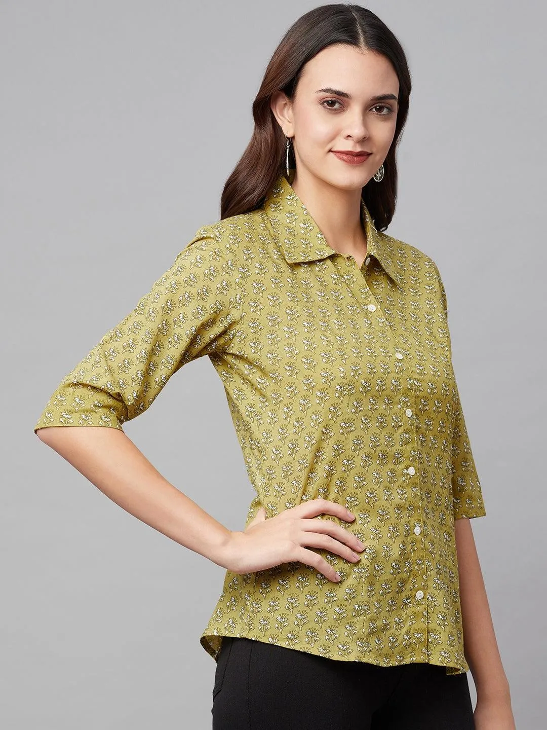 Divena Mehndi Green Block Printed Casual Women Shirts