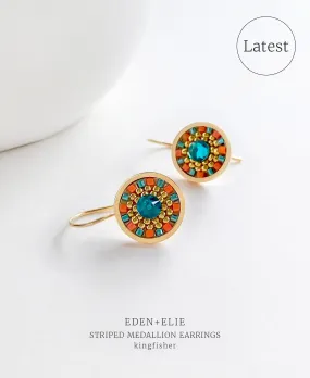 EDEN   ELIE Striped Medallion drop earrings - Kingfisher