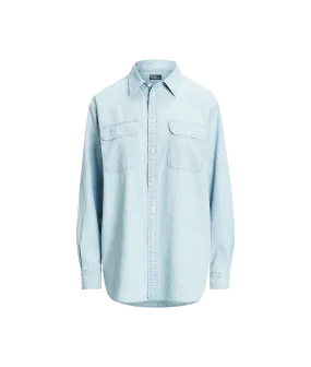 Embroidered-logo Chambray Shirt - Blue