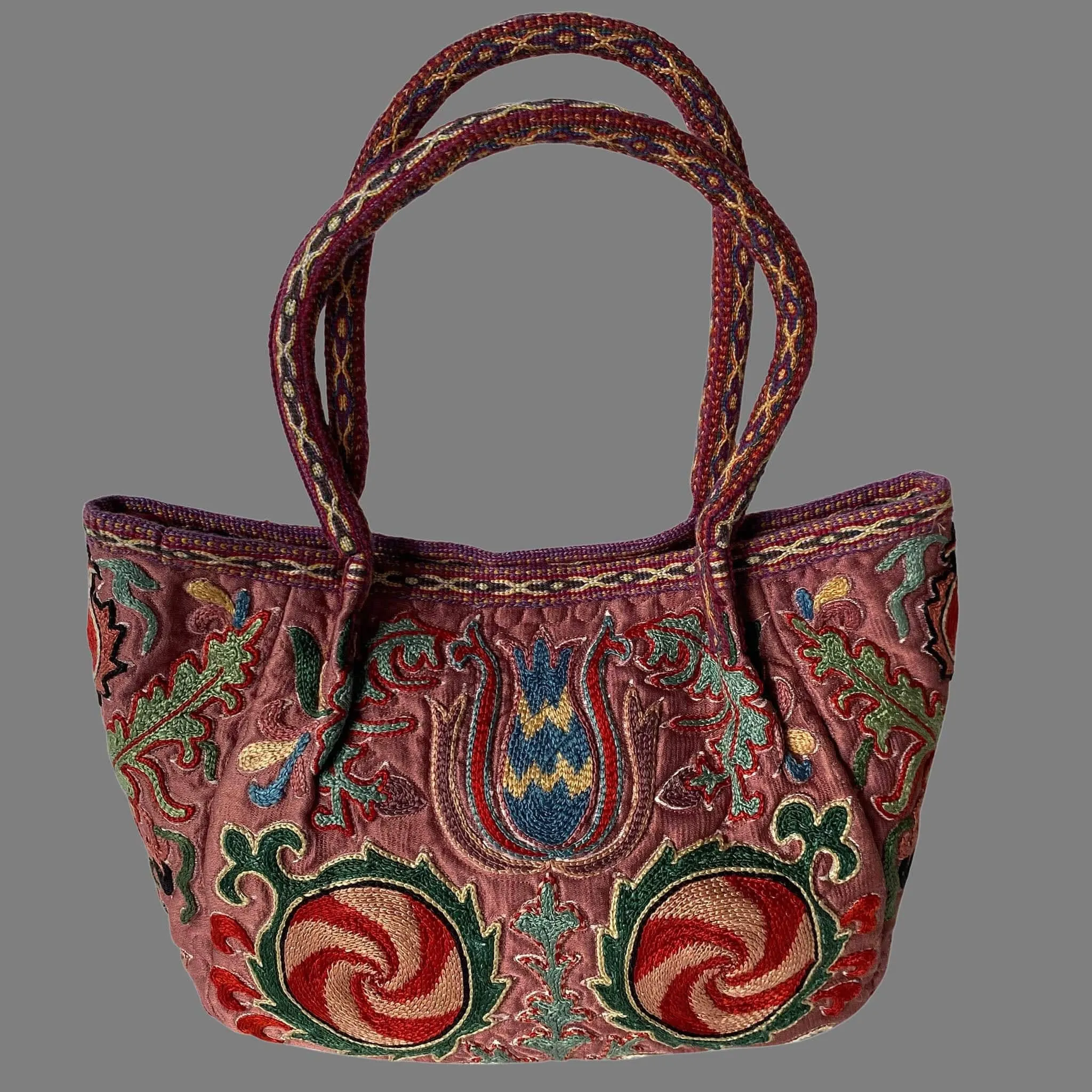 Embroidered silk Suzani Uzbekistan bucket handbag