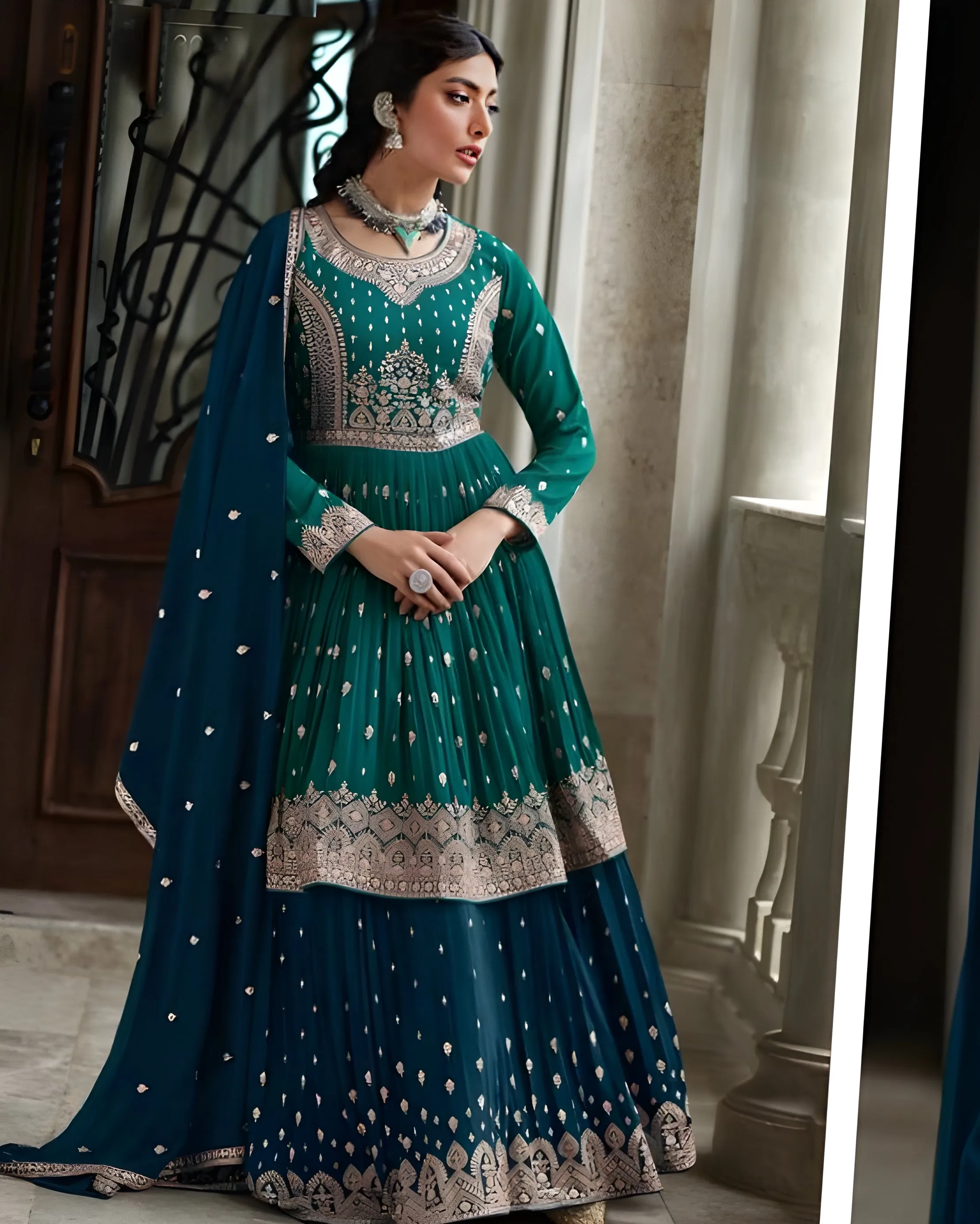 Embroidered Wedding Wear Salwar Suits Green