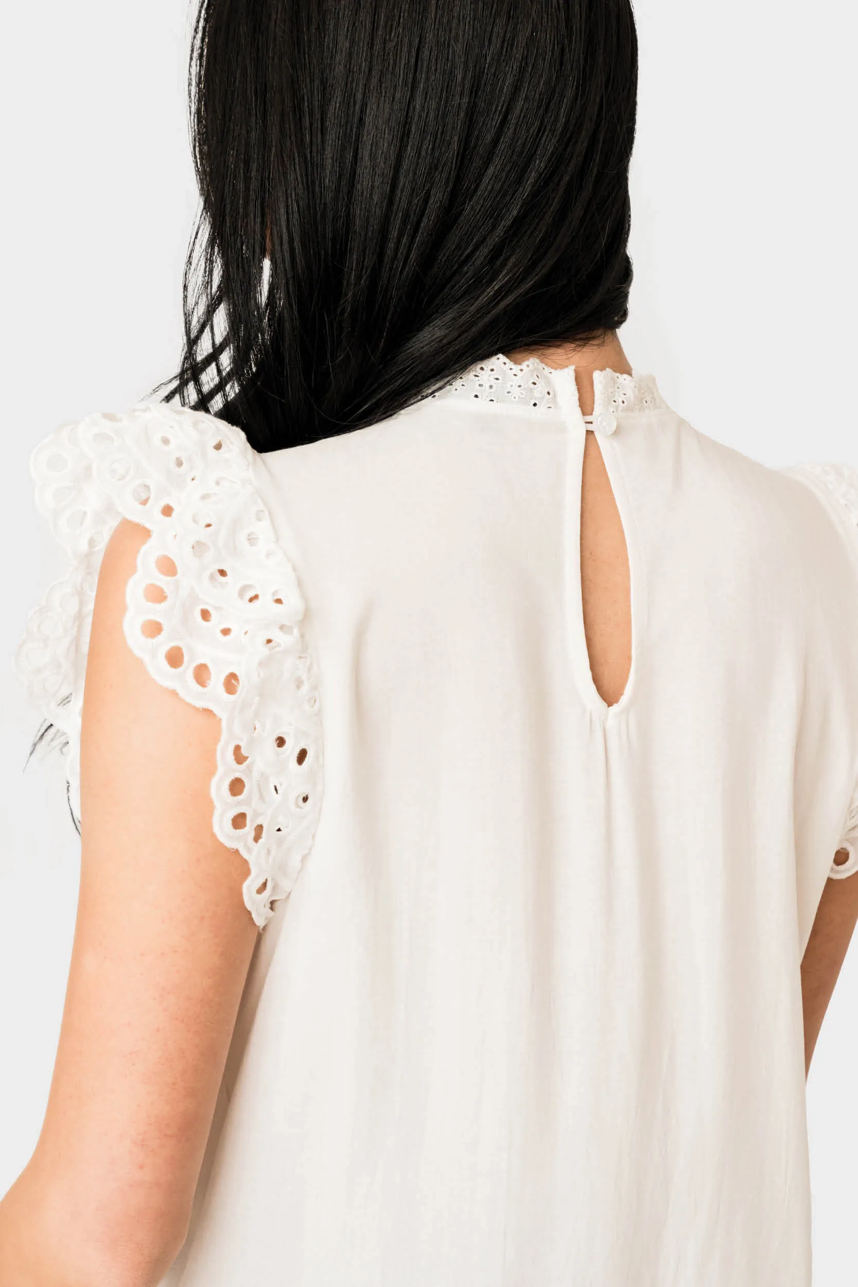 Eyelet Trim Woven Top