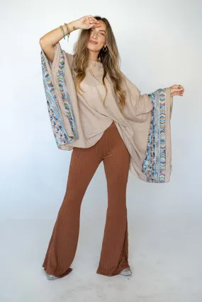 Fallon Embroidered Sleeve Poncho - Mocha