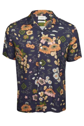 Farah Mens Laguna Linen Blend Hawaiian Shirt - Short Sleeved