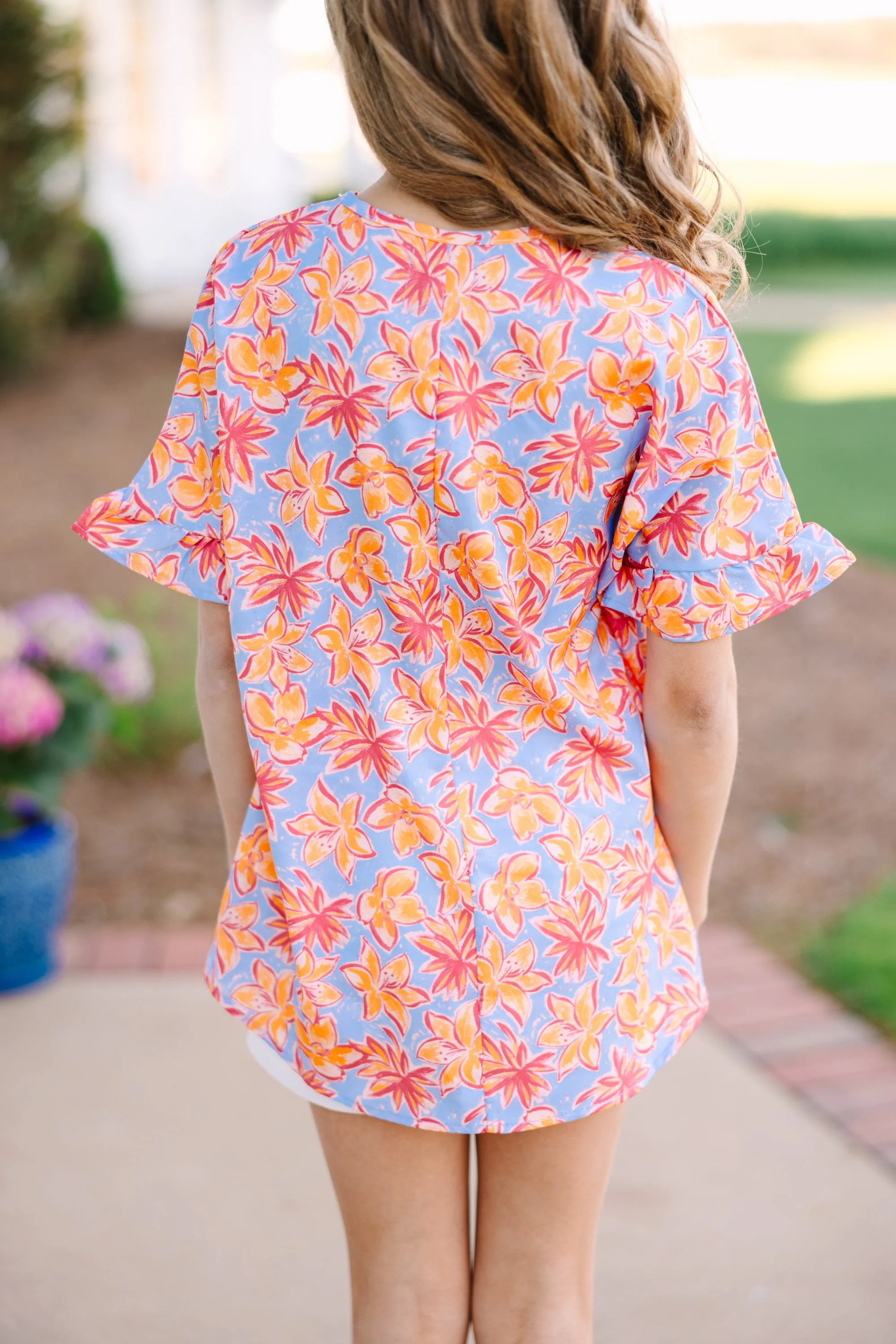 Girls: All I Ask Light Blue Floral Ruffled Top