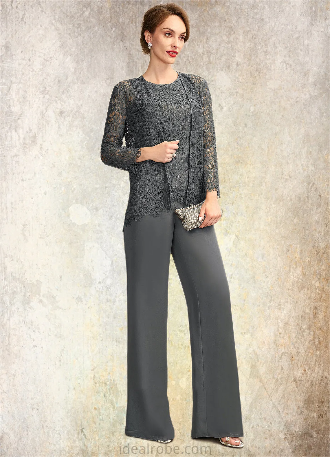 Glenda Jumpsuit/Pantsuit Scoop Neck Floor-Length Chiffon Lace Mother of the Bride Dress STK126P0015006