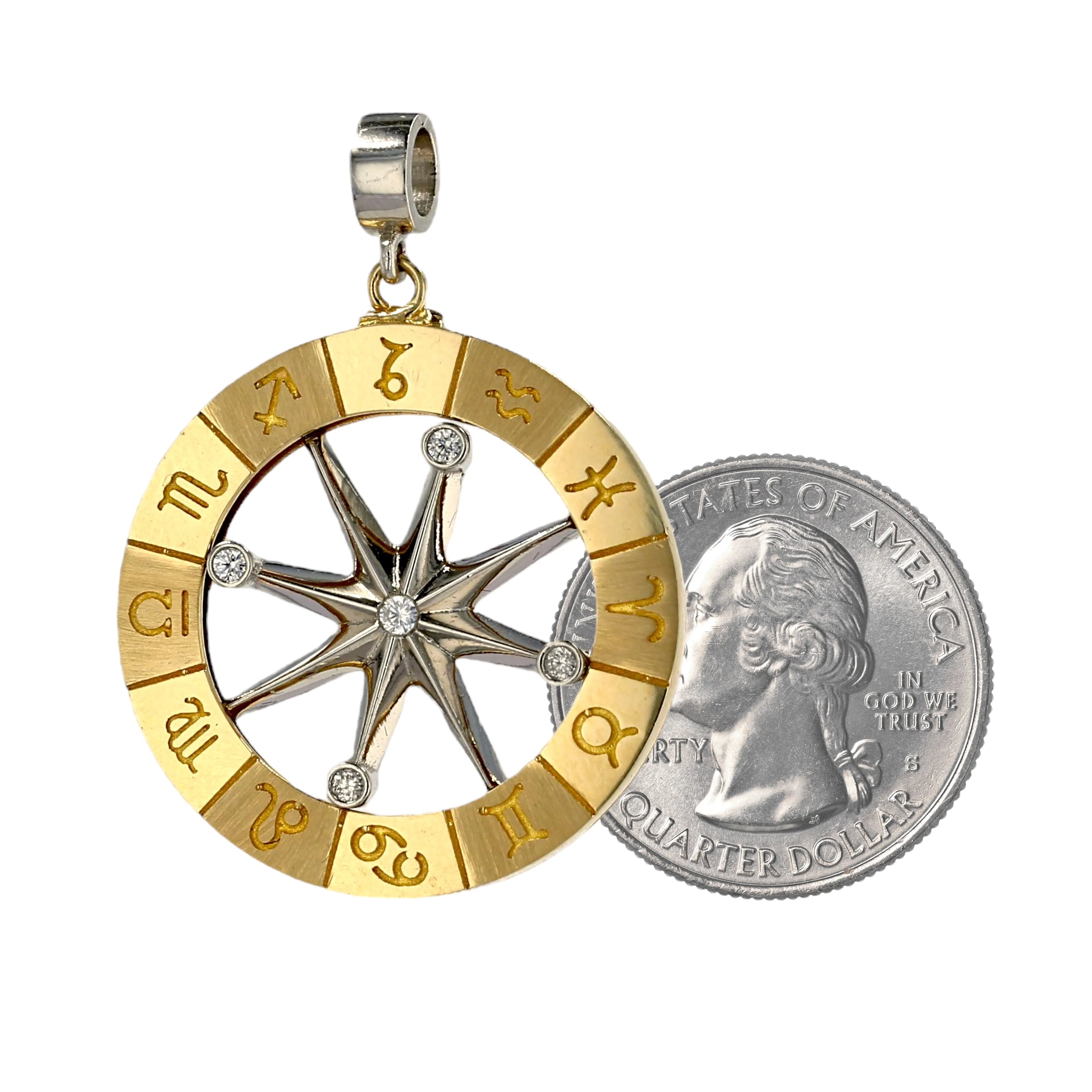 Gold 14k solid zodiac spinners pendant