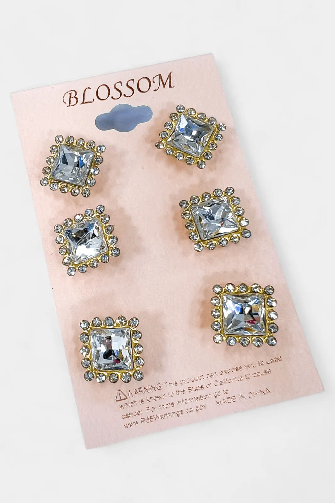 Gold Square Rhinestone Stud Earrings