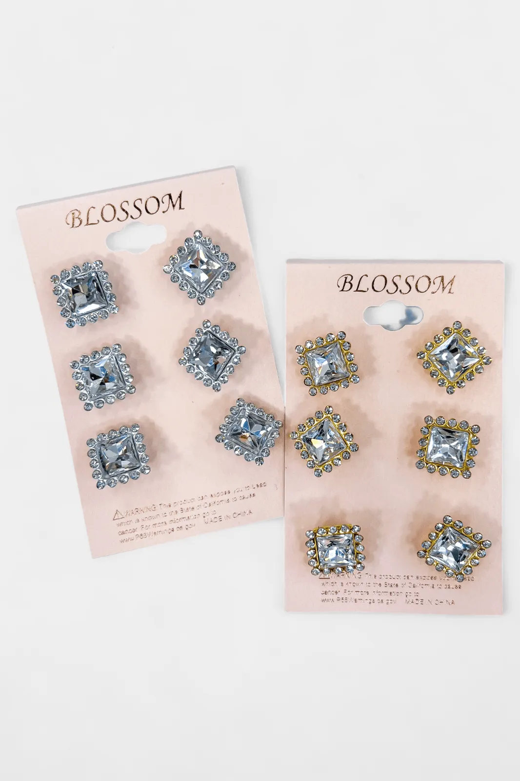 Gold Square Rhinestone Stud Earrings