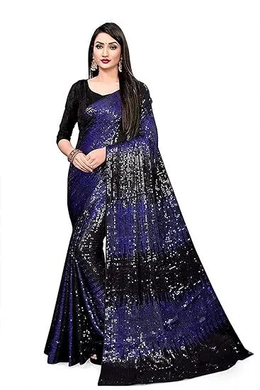 Gorgeous Blue Color With Double Shade Georgette Sequins Saree For Women