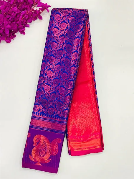 Gorgeous Blue Colored Soft Silk Saree With Rich Pallu For Women