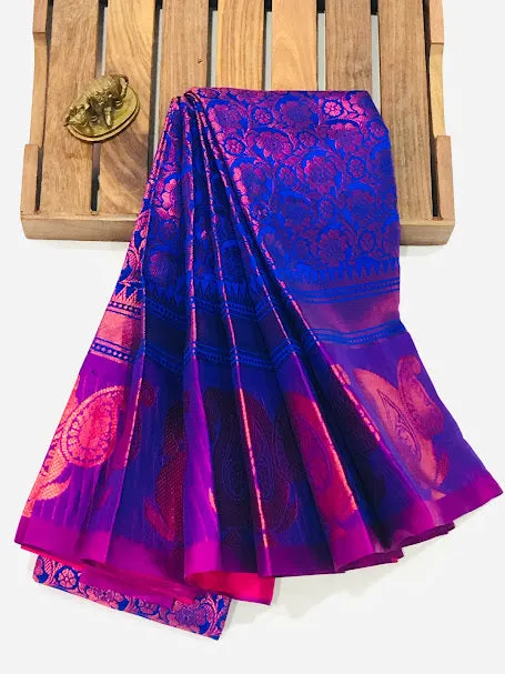 Gorgeous Blue Colored Soft Silk Saree With Rich Pallu For Women