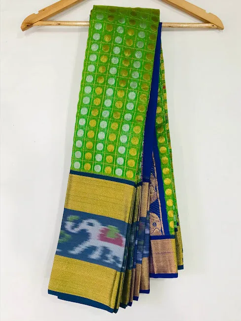 Gorgeous Green Color Art Silk Saree With Round Dotted Elephant Designed Border