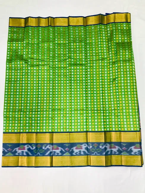 Gorgeous Green Color Art Silk Saree With Round Dotted Elephant Designed Border