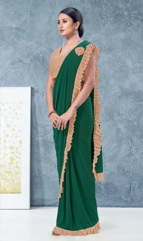 Gorgeous Green Color Ready To Wear One Minute Lycra Designer Saree