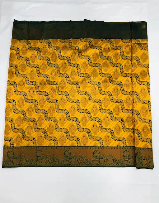 Gorgeous Yellow Color Art Silk Saree With Butta Motifs And Rich Pallu