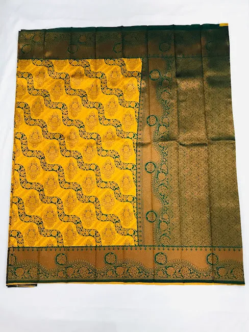 Gorgeous Yellow Color Art Silk Saree With Butta Motifs And Rich Pallu