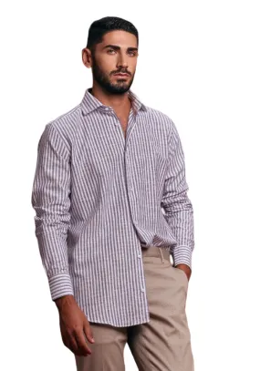 Griffai Men's shirt with French collar in linen cotton UGP2302 striped pattern