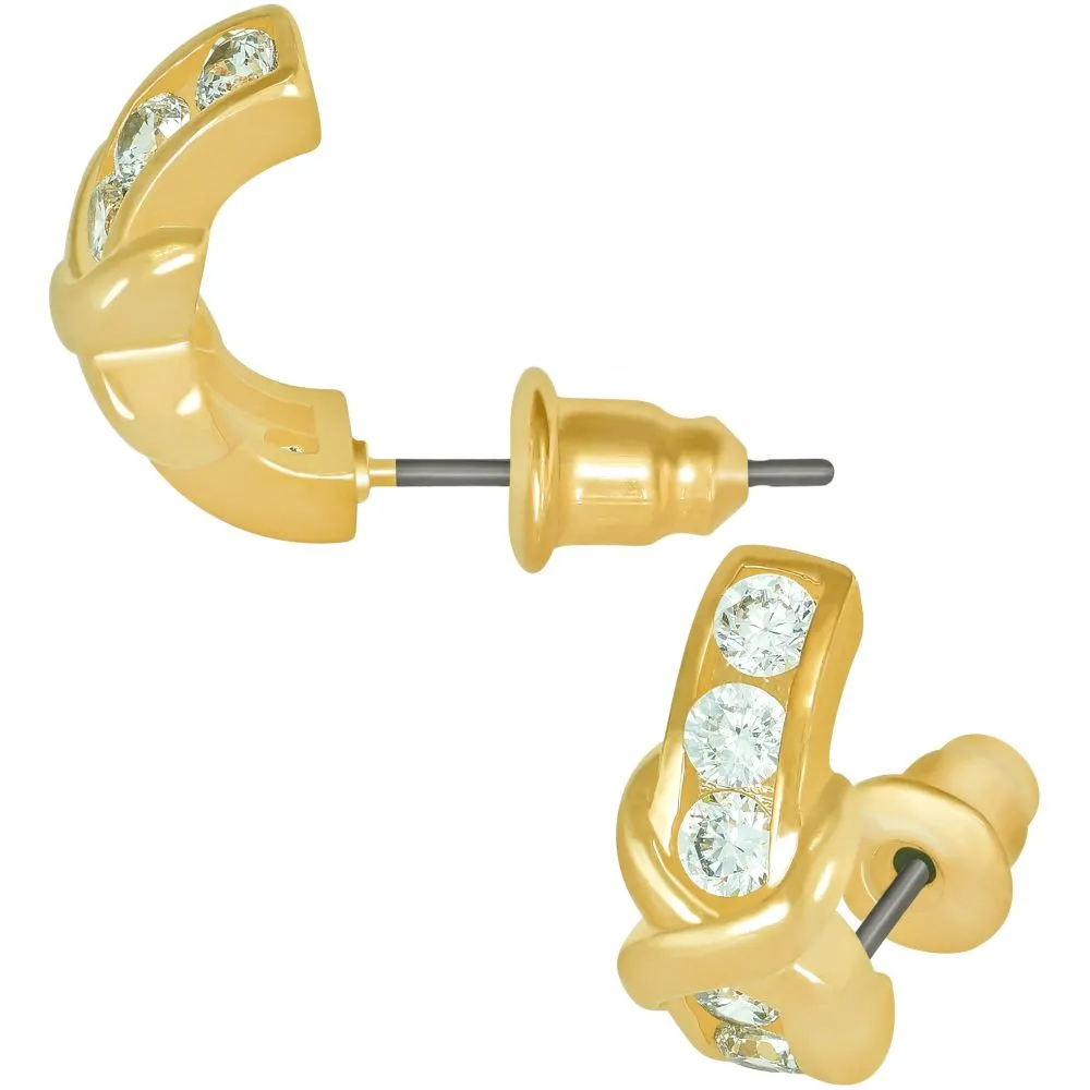 Hugs & Kisses Cubic Zirconia Stud Earrings 24k Gold Plated