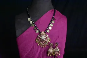 Kempu Pendent with Kasu Necklace Set