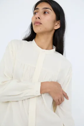 Light Merino, Linen and Cotton Glencheck Elegant Gathered Shirt in White