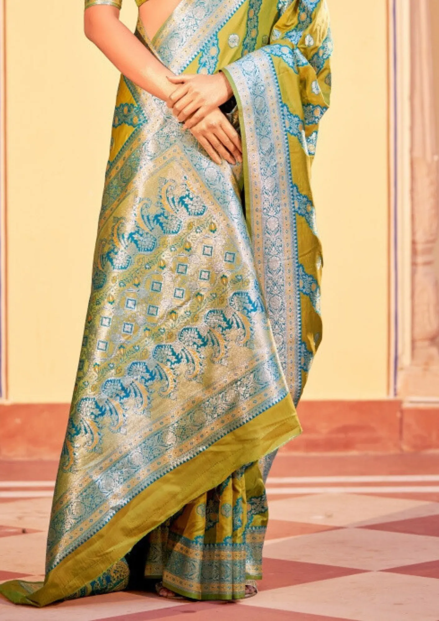 Lovely Green Colored Banarasi Soft Silk Sarees With Printed Work For Women