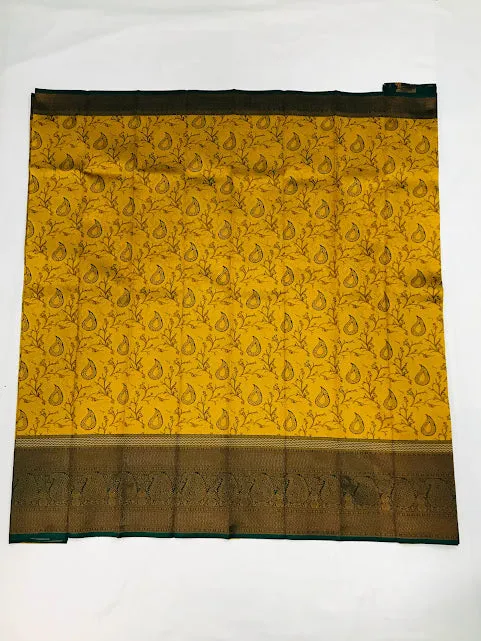 Lovely Yellow Color Art Silk Saree With Mango Design And Contrast Rich Pallu