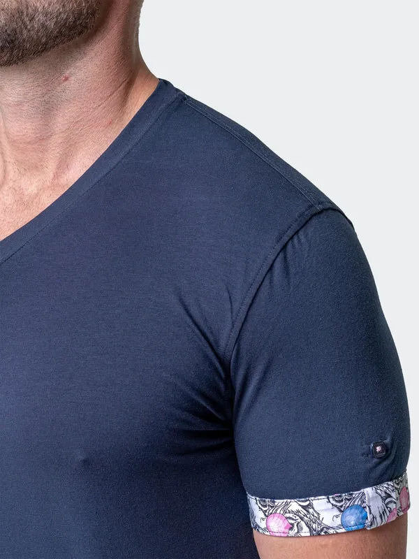 Maceoo Stretch Short-Sleeve Tshirts | V-Neck Vivaldisolidmonkey Blue