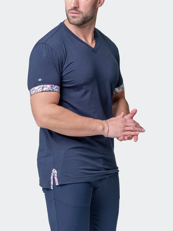 Maceoo Stretch Short-Sleeve Tshirts | V-Neck Vivaldisolidmonkey Blue