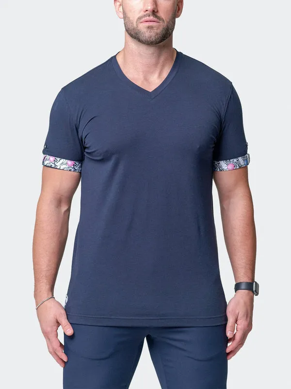 Maceoo Stretch Short-Sleeve Tshirts | V-Neck Vivaldisolidmonkey Blue