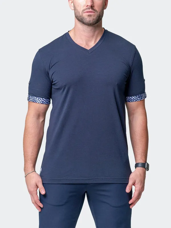 Maceoo Stretch Short-Sleeve Tshirts | V-Neck Vivaldisolidmonkey Blue