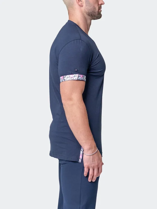 Maceoo Stretch Short-Sleeve Tshirts | V-Neck Vivaldisolidmonkey Blue