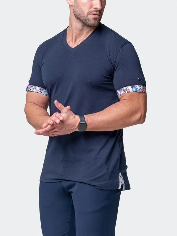 Maceoo Stretch Short-Sleeve Tshirts | V-Neck Vivaldisolidmonkey Blue