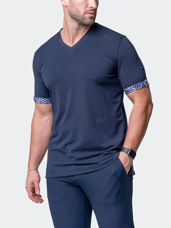 Maceoo Stretch Short-Sleeve Tshirts | V-Neck Vivaldisolidmonkey Blue