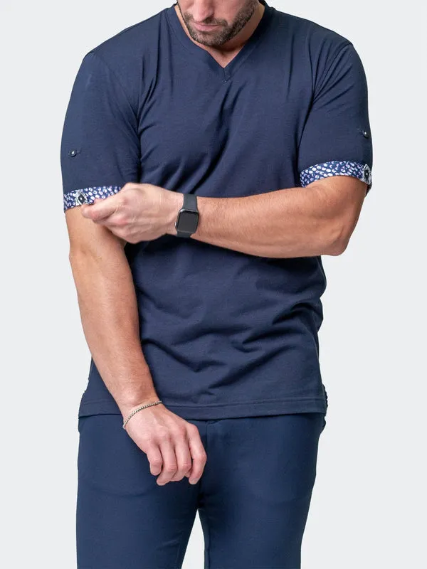 Maceoo Stretch Short-Sleeve Tshirts | V-Neck Vivaldisolidmonkey Blue