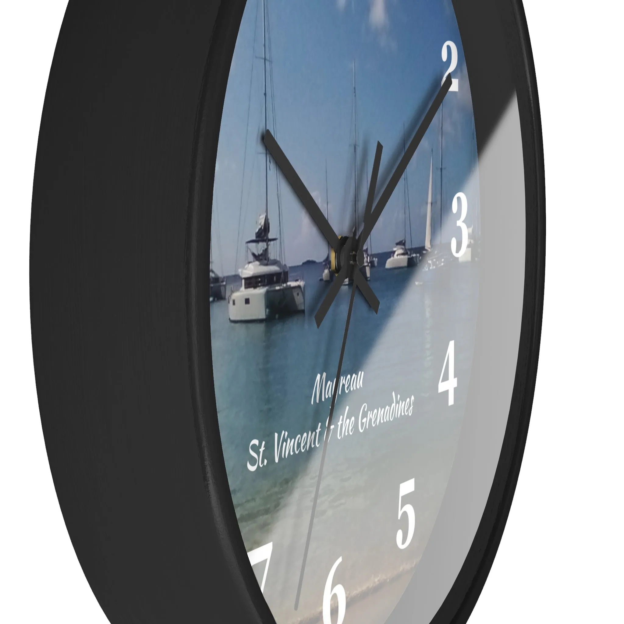 Mayreau Beach Wall Clock, 10 inch round wall clock showing a picture of Mayreau beach in St. Vincent and the Grenadines