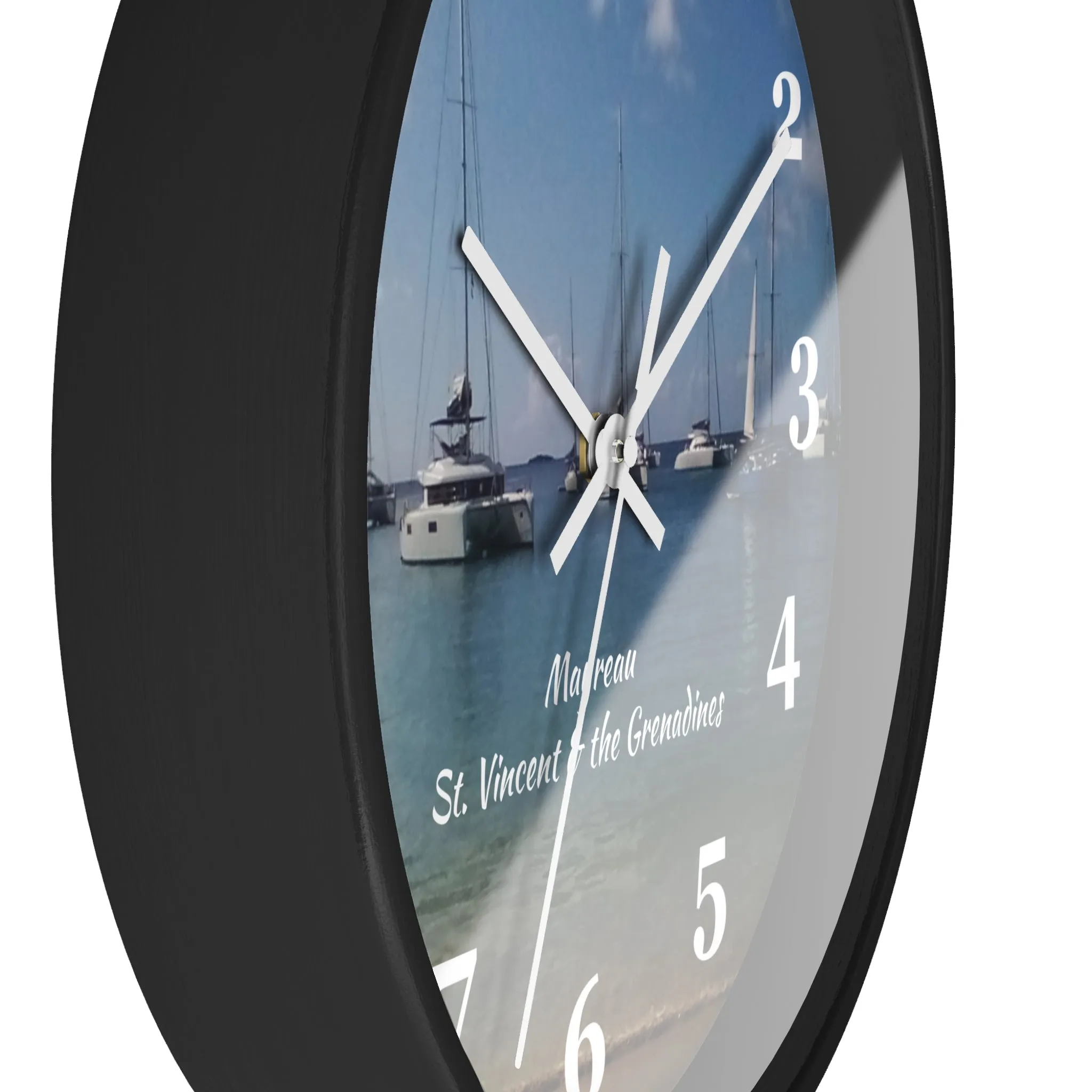 Mayreau Beach Wall Clock, 10 inch round wall clock showing a picture of Mayreau beach in St. Vincent and the Grenadines