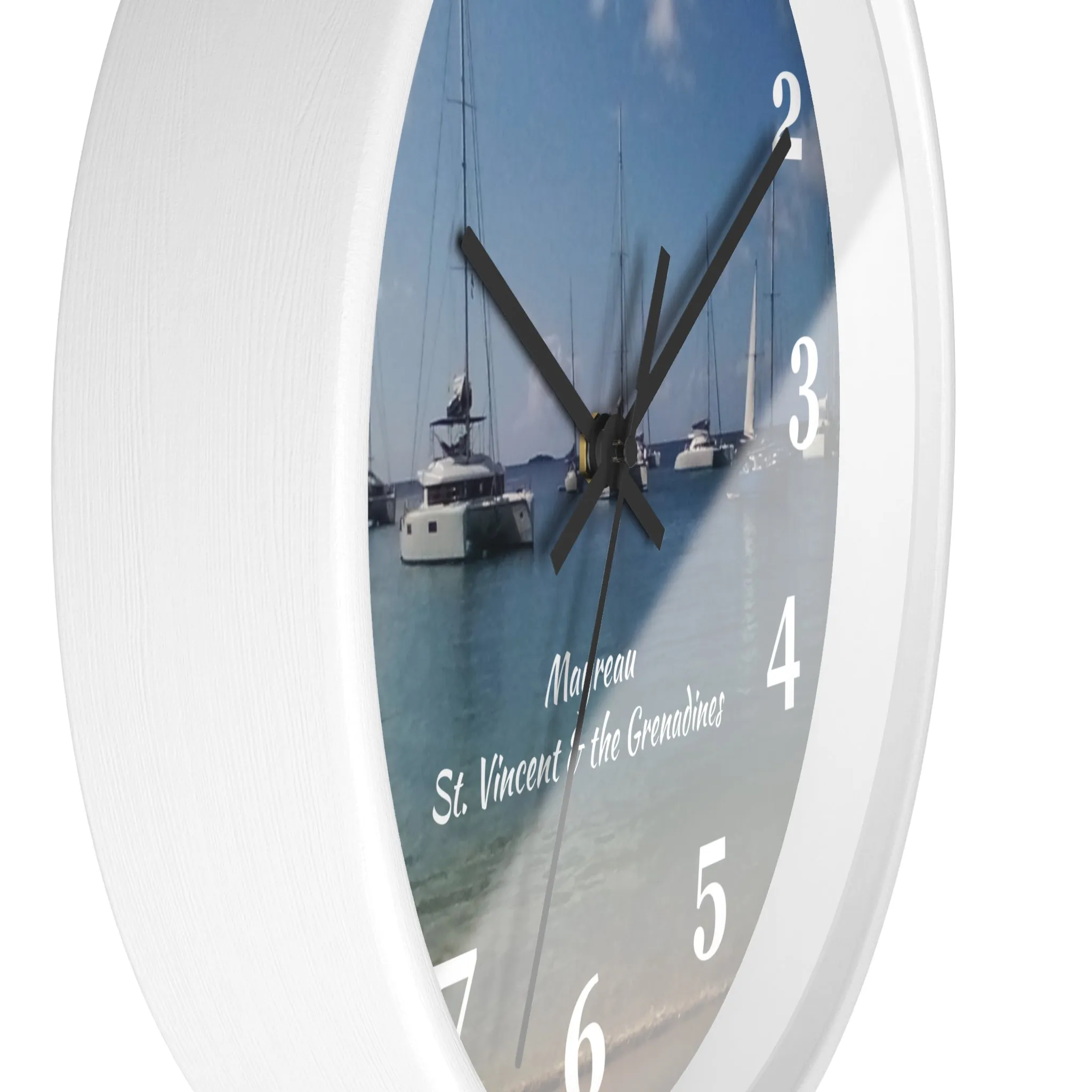 Mayreau Beach Wall Clock, 10 inch round wall clock showing a picture of Mayreau beach in St. Vincent and the Grenadines