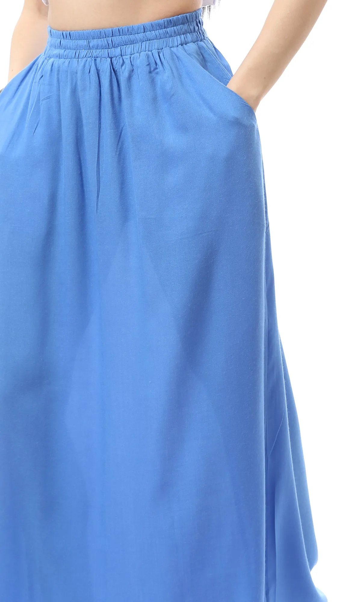 O165299 Cornflower Blue Maxi Skirt With Side Pockets