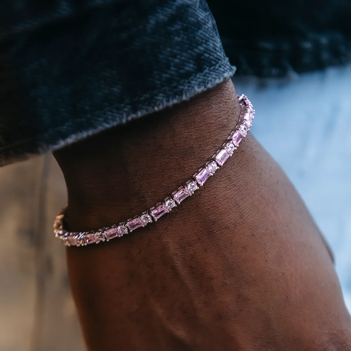 Pink Diamond Baguette Tennis Bracelet