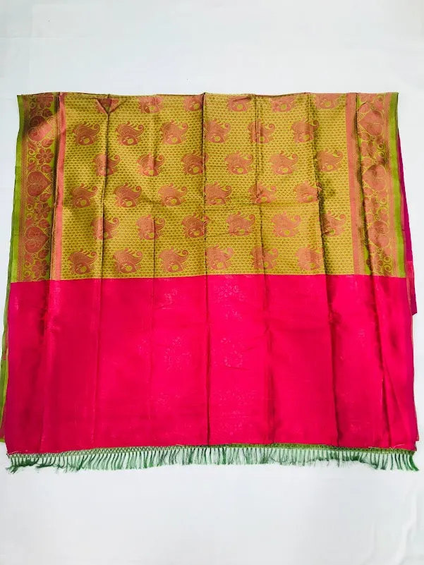 Pleasing Radium Green Color Leaf Design Contrast Rich Pallu And Art Silk Saree