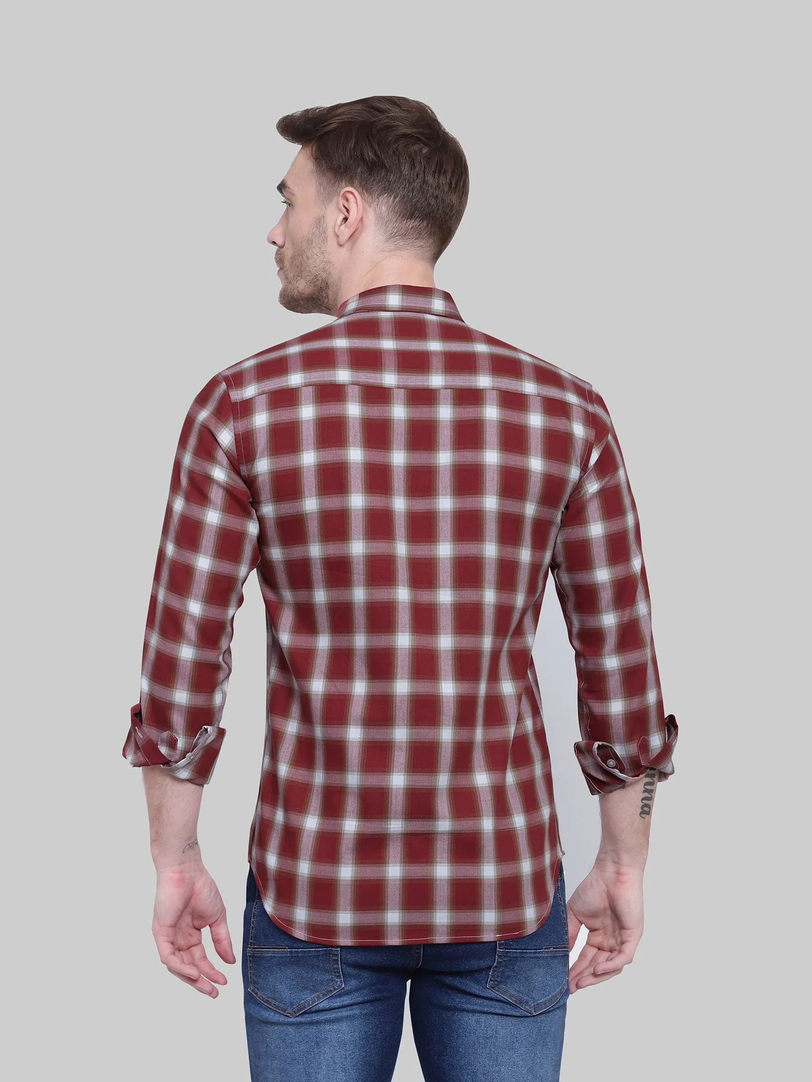 Red Orange Gingham Checkered Full Sleeve Cotton Shirt