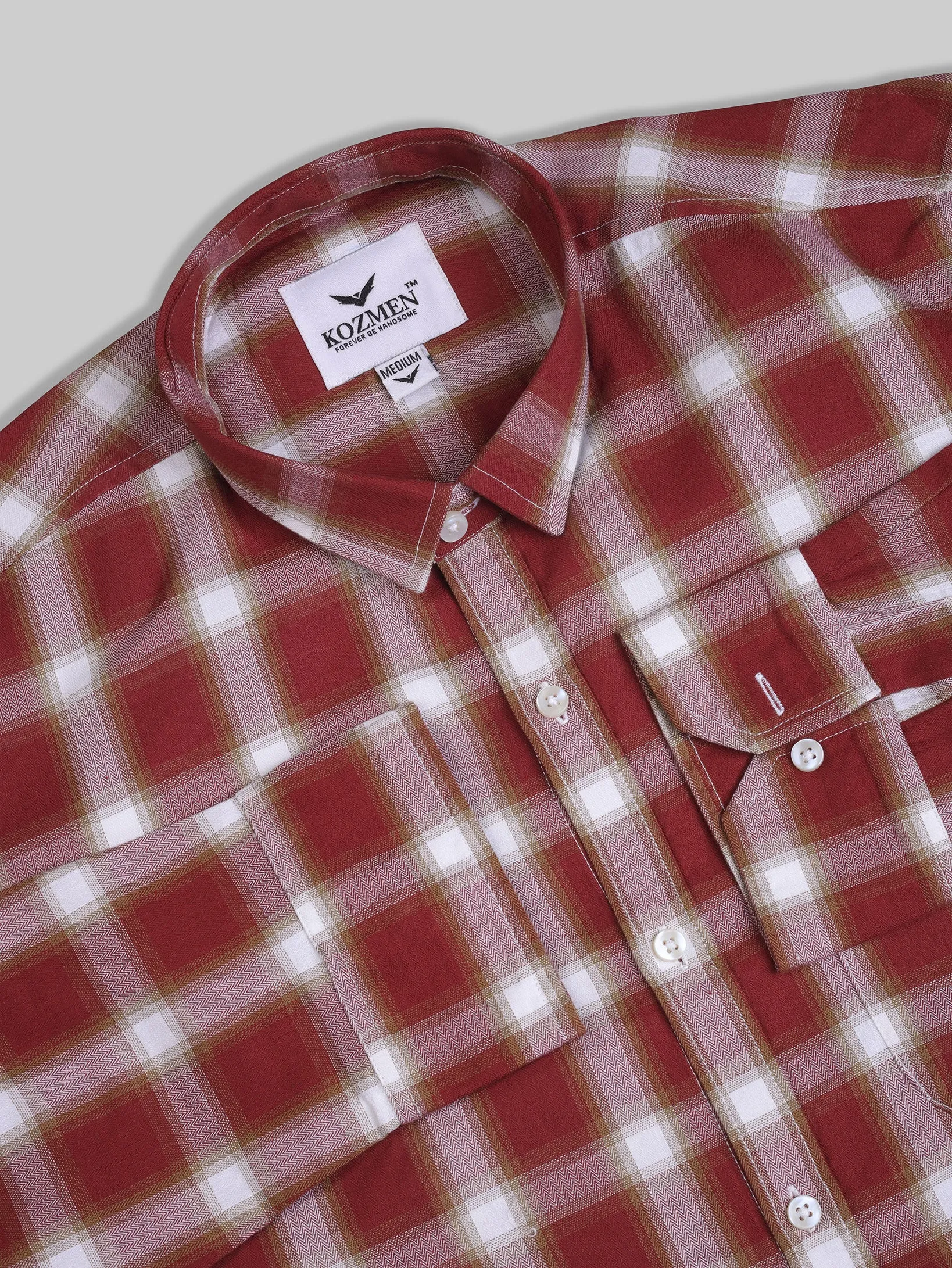 Red Orange Gingham Checkered Full Sleeve Cotton Shirt