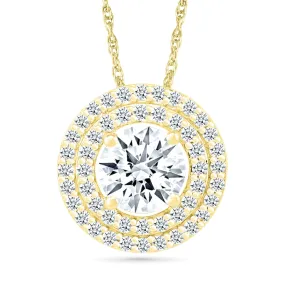 Round White Sapphire Pendant with Double White Sapphire Halo